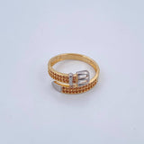 Belt Ring 3.2gr / T7 1/4 / Brown Zircons Two-tone Yellow White 18K &
