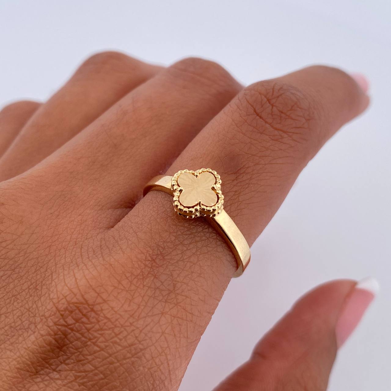 Ring Clover 2.6gr / T7 1/4 / Diamond Cut 18K Yellow Gold &