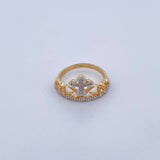 Crown Cross Ring 2.45gr / Size 6 / White Zircons Two-tone 18K Yellow and White Gold &