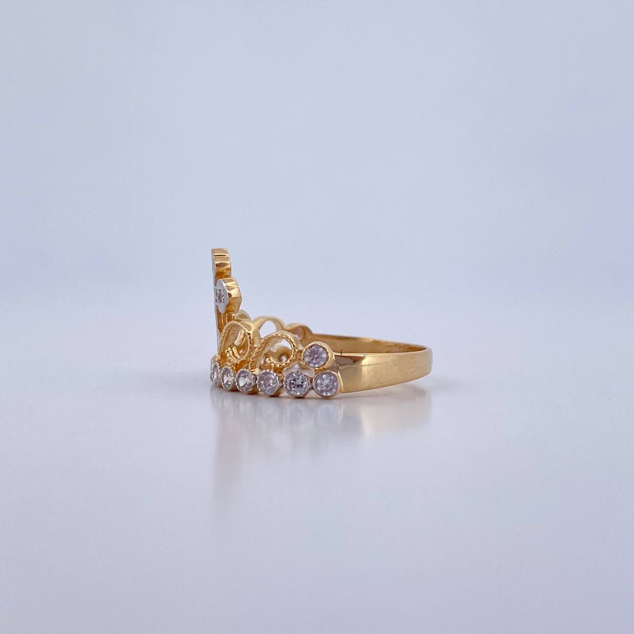 Crown Cross Ring 2.45gr / Size 6 / White Zircons Two-tone 18K Yellow and White Gold &