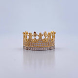 Queen Crown Ring 4.35gr / Size 7 1/4 / White Zircons Two-tone Yellow and White 18K Gold &