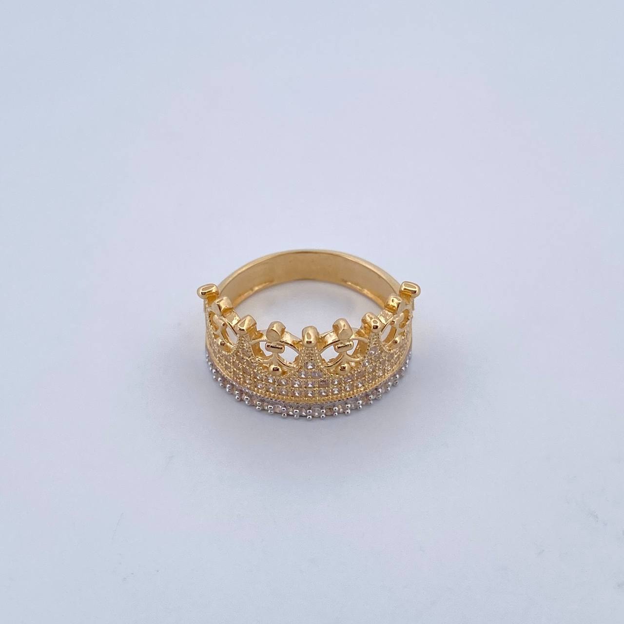 Queen Crown Ring 4.35gr / Size 7 1/4 / White Zircons Two-tone Yellow and White 18K Gold &