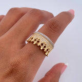 Queen Crown Ring 4.35gr / Size 7 1/4 / White Zircons Two-tone Yellow and White 18K Gold &