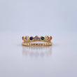 Double Line Ring 3.35gr / Size 7 / Fuchsia Blue Green Orange White Zircons 18K Yellow Gold &