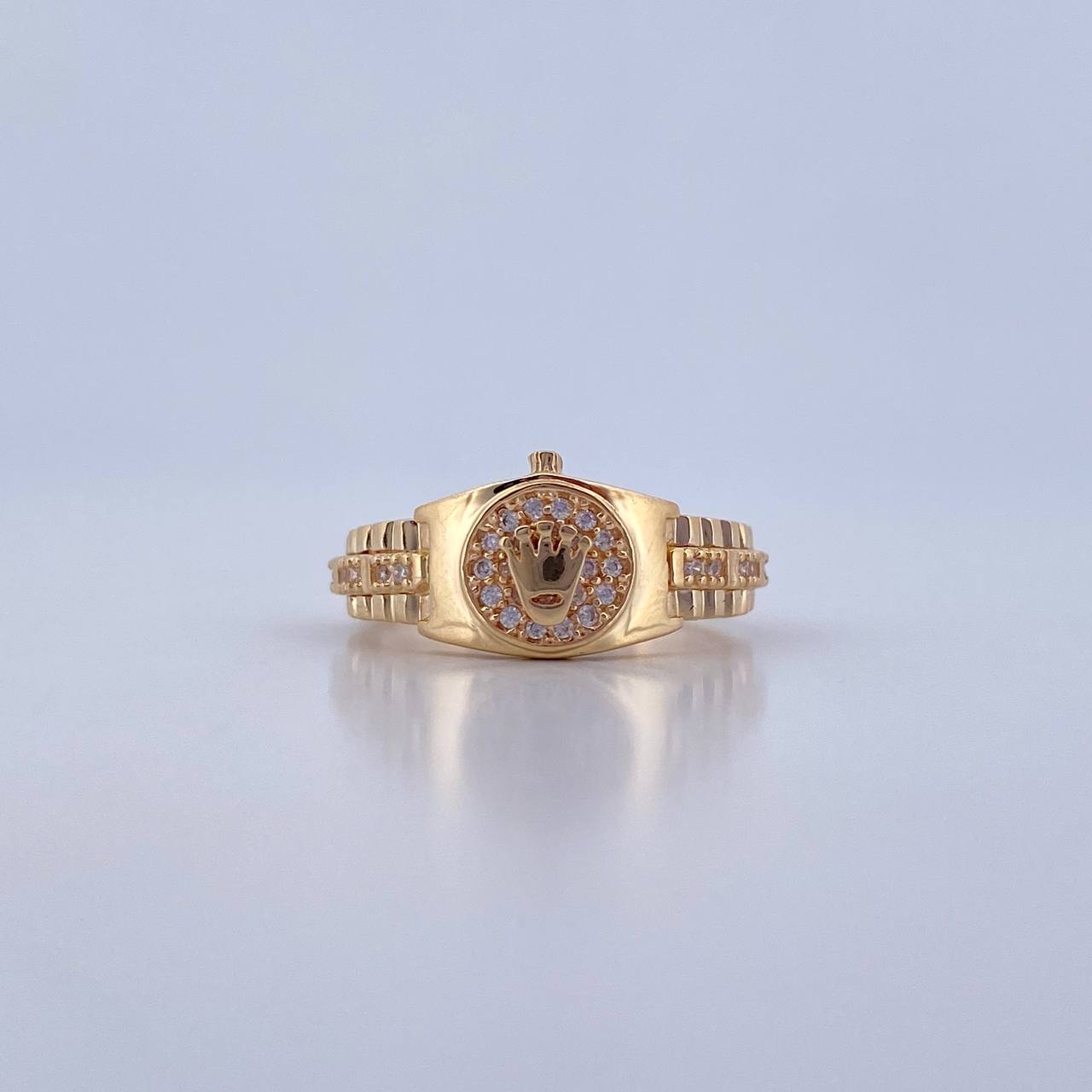 Ring Strap Crown RX 4.1gr / T7 1/2 / White Zircons 18K Yellow Gold &