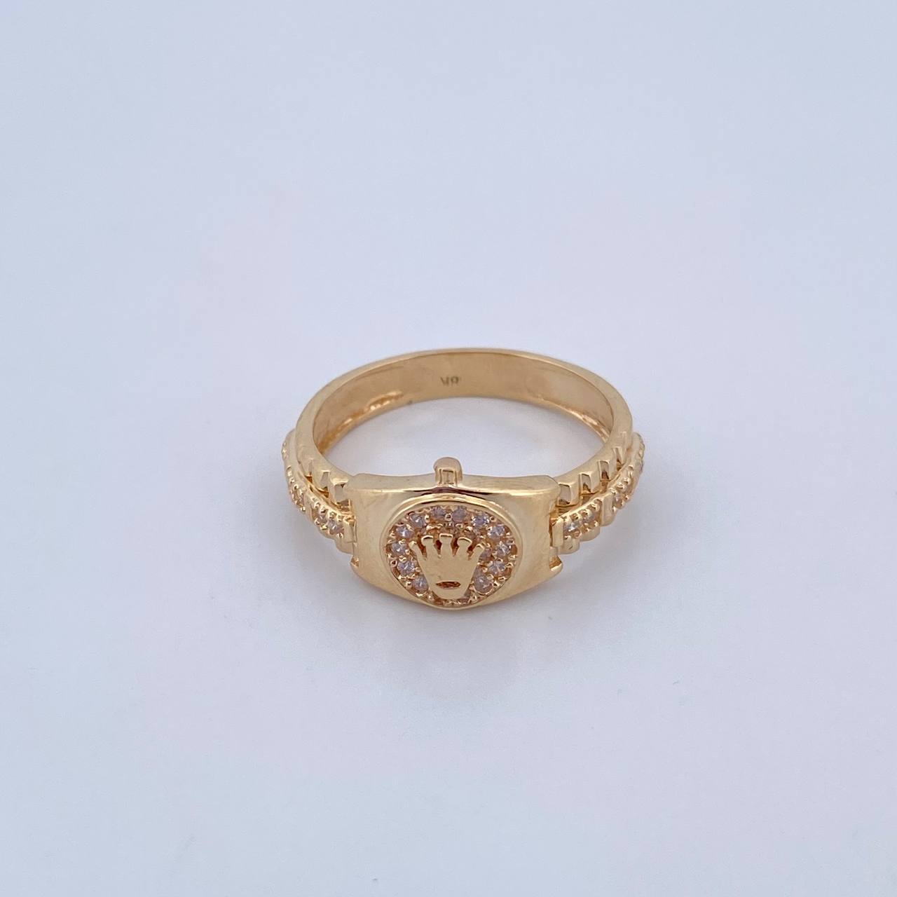 Ring Strap Crown RX 4.1gr / T7 1/2 / White Zircons 18K Yellow Gold &