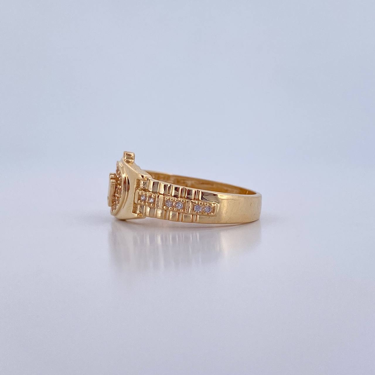 Ring Strap Crown RX 4.1gr / T7 1/2 / White Zircons 18K Yellow Gold &