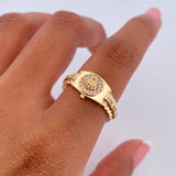 Ring Strap Crown RX 4.1gr / T7 1/2 / White Zircons 18K Yellow Gold &