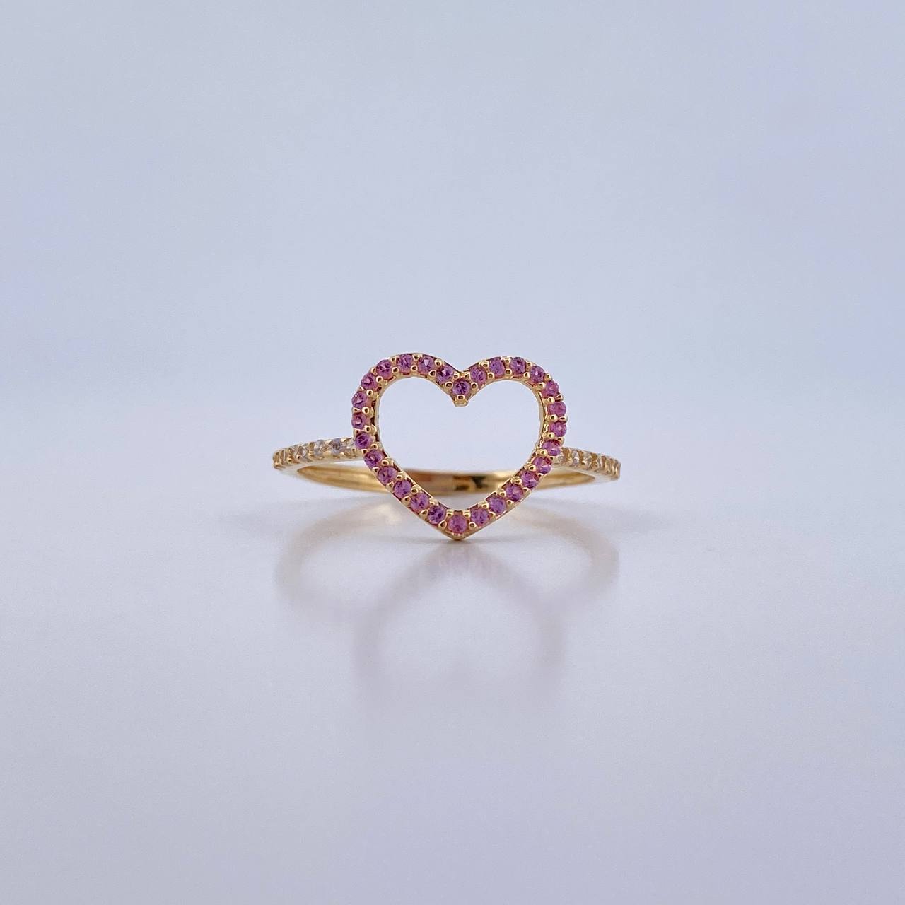 Heart Silhouette Ring 1.55gr / Size 7 1/4 / White and Pink Zircons 18K Yellow Gold &