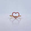 Heart Silhouette Ring 1.55gr / Size 7 1/4 / White and Pink Zircons 18K Yellow Gold &