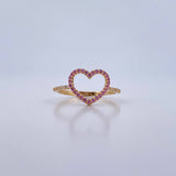 Heart Silhouette Ring 1.55gr / Size 7 1/4 / White and Pink Zircons 18K Yellow Gold &