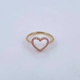 Heart Silhouette Ring 1.55gr / Size 7 1/4 / White and Pink Zircons 18K Yellow Gold &