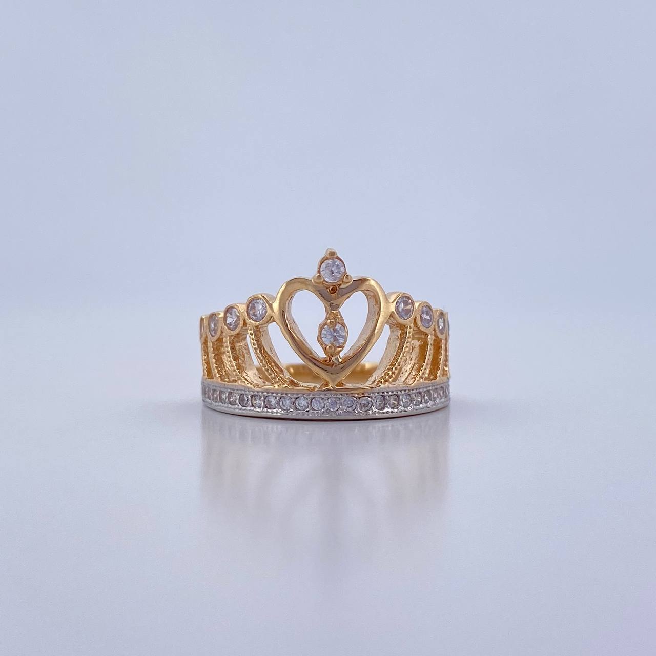 Crown Ring 4.1gr / T6 1/4 / White Zircons Two 18K Yellow and White Golds &