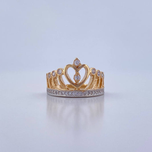 Crown Ring 4.1gr / T6 1/4 / White Zircons Two 18K Yellow and White Golds &