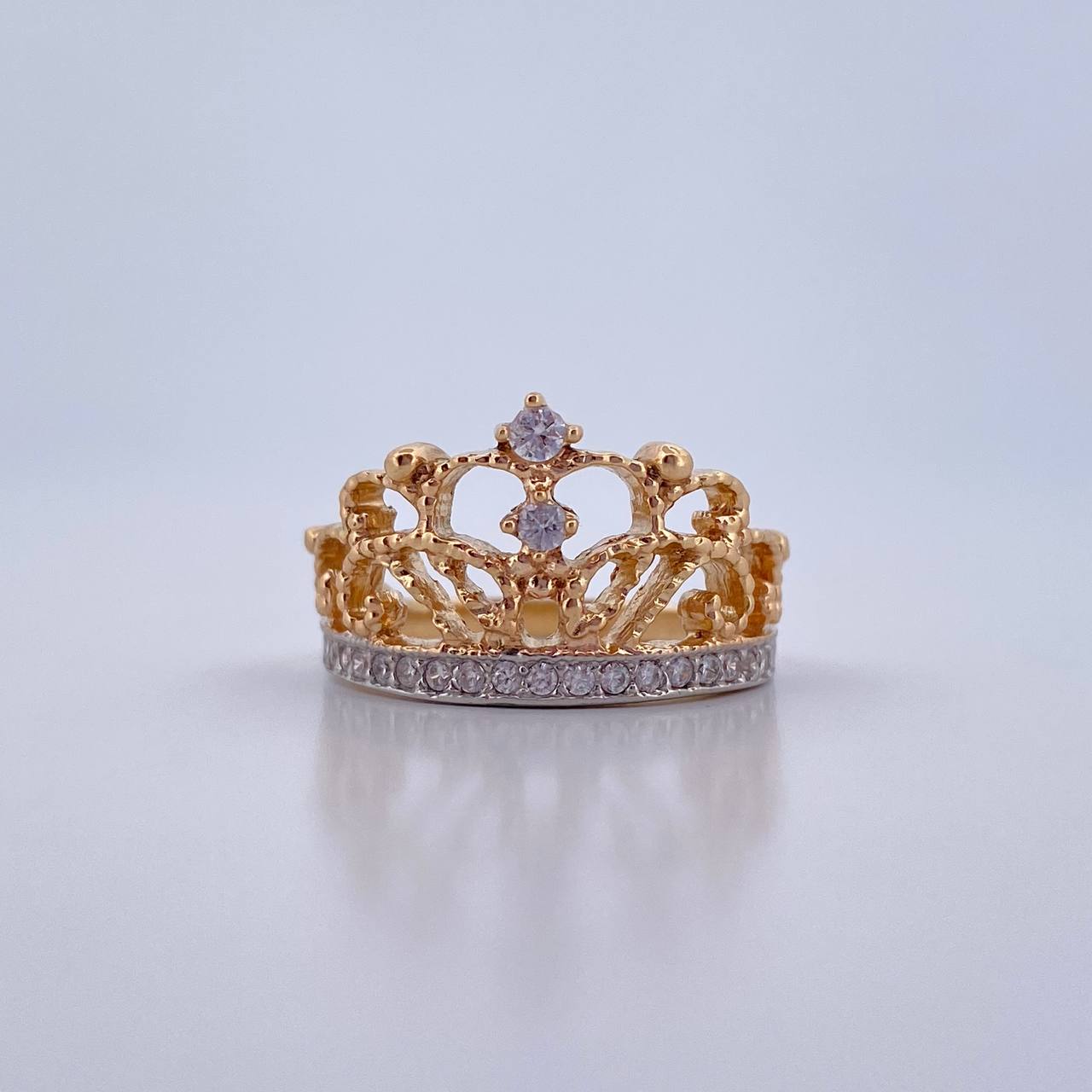 Crown Ring 4.65gr / T6 / White Zircons Two 18K Yellow and White Golds &