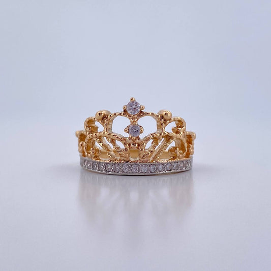 Crown Ring 4.65gr / T6 / White Zircons Two 18K Yellow and White Golds &
