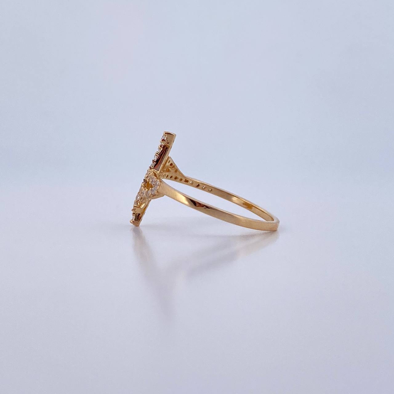 Gothic Cross Ring 1.7gr / T6 1/4 / White Zircons 18K Yellow Gold &
