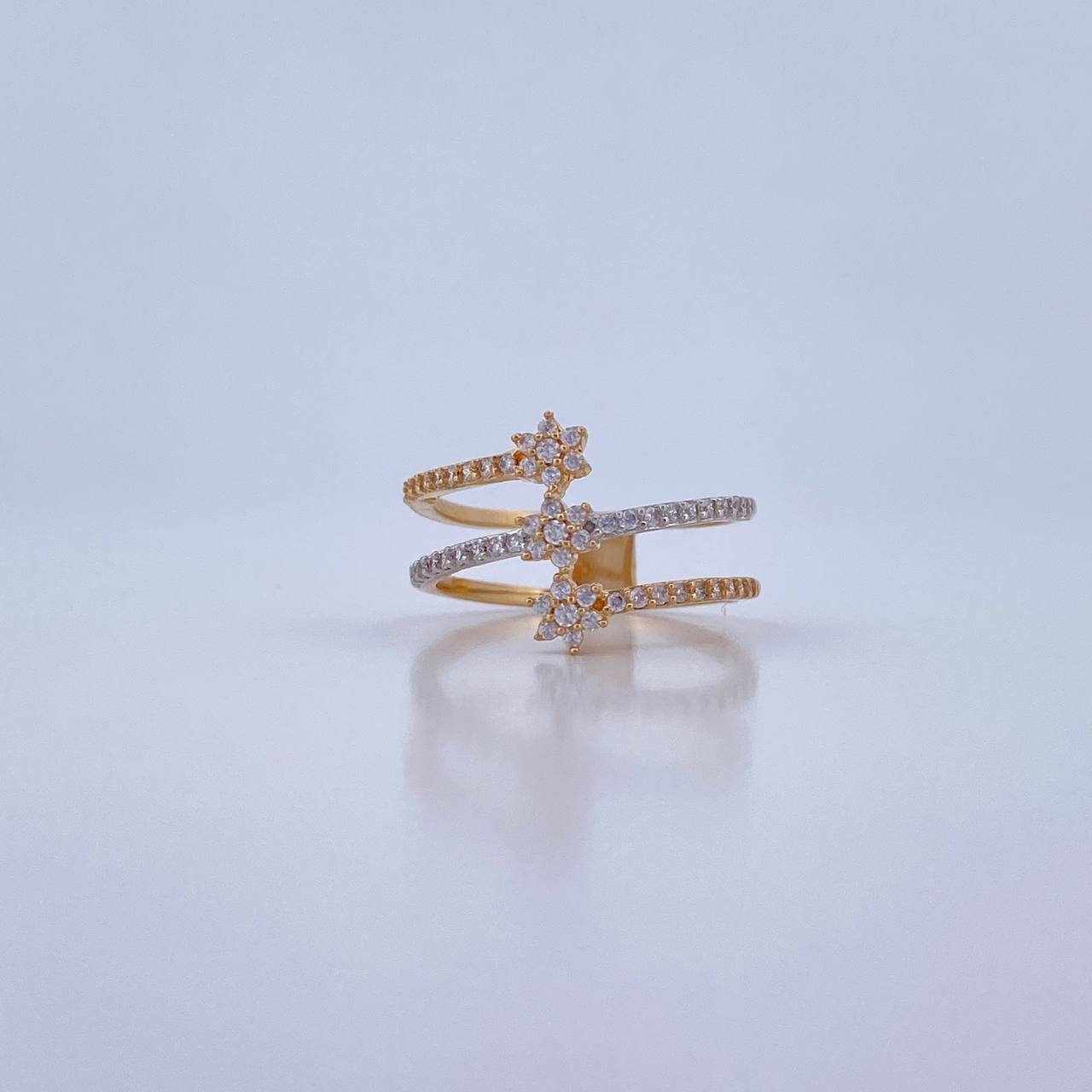 Ring Flowers 2.8gr / T6 / White Zircons Two 18K Yellow and White Golds &