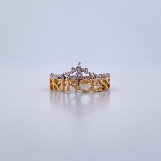 Princess Ring 2.9gr / Size 6 1/2 / White Zircons Two 18K Yellow and White Golds &