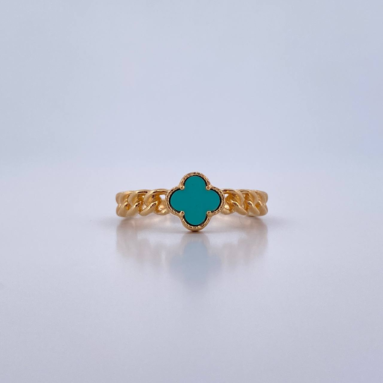 Anillo Trebol Cubano 2.8gr / T6 1/4 / Piedra Aguamarina Oro Amarillo 18K &
