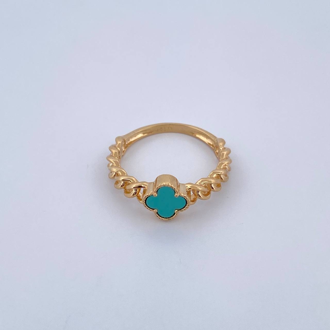Anillo Trebol Cubano 2.8gr / T6 1/4 / Piedra Aguamarina Oro Amarillo 18K &