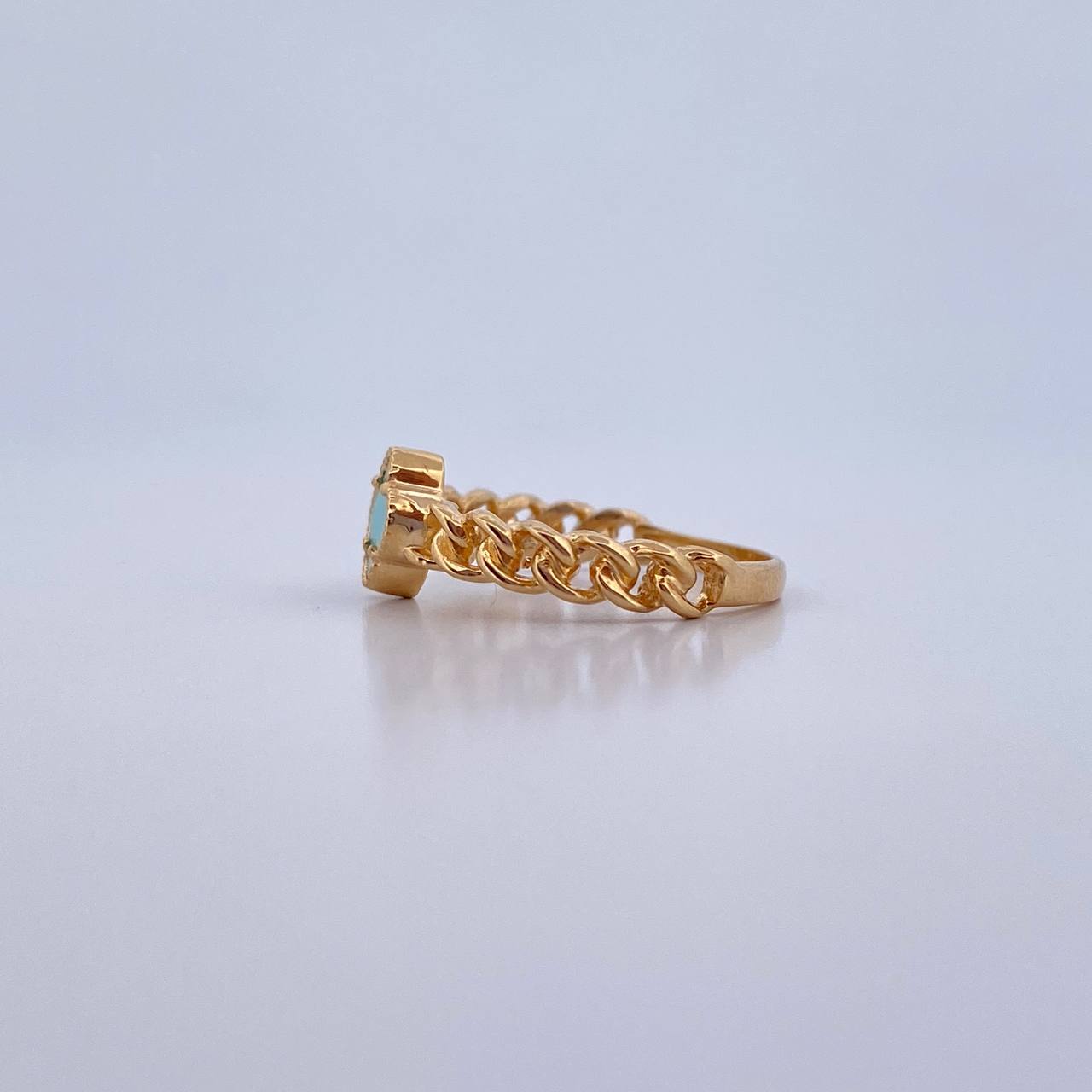 Anillo Trebol Cubano 2.8gr / T6 1/4 / Piedra Aguamarina Oro Amarillo 18K &