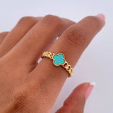 Anillo Trebol Cubano 2.8gr / T6 1/4 / Piedra Aguamarina Oro Amarillo 18K &