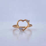 Heart Silhouette Ring 1.7gr / Size 6 3/4 / White Zircons 18K Yellow Gold &