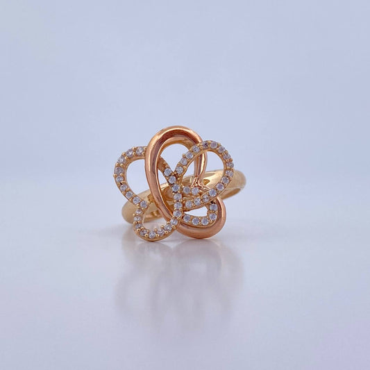 Abstract Butterfly Ring 2.75gr / Size 5 1/4 / White Zircons Two-tone 18K Yellow and Rose Gold &