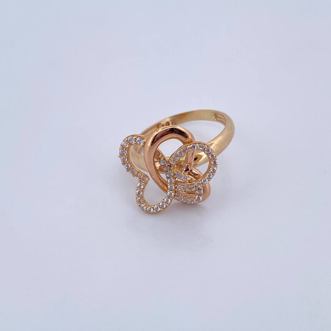 Abstract Butterfly Ring 2.75gr / Size 5 1/4 / White Zircons Two-tone 18K Yellow and Rose Gold &