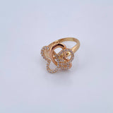 Abstract Butterfly Ring 2.75gr / Size 5 1/4 / White Zircons Two-tone 18K Yellow and Rose Gold &
