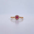 Ring Solitaire Halo 1.8gr / T7 1/4 / Pink and White Zircons 18K Yellow Gold &