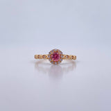 Ring Solitaire Halo 1.8gr / T7 1/4 / Pink and White Zircons 18K Yellow Gold &