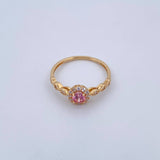 Ring Solitaire Halo 1.8gr / T7 1/4 / Pink and White Zircons 18K Yellow Gold &