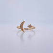 Star and Moon Hug Ring 1.4gr / T7 1/4 / White Zircons 18K Yellow Gold &