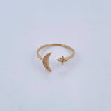 Star and Moon Hug Ring 1.4gr / T7 1/4 / White Zircons 18K Yellow Gold &