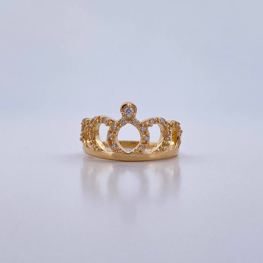 Crown Ring 2.55gr / T6 / White Zircons 18K Yellow Gold &