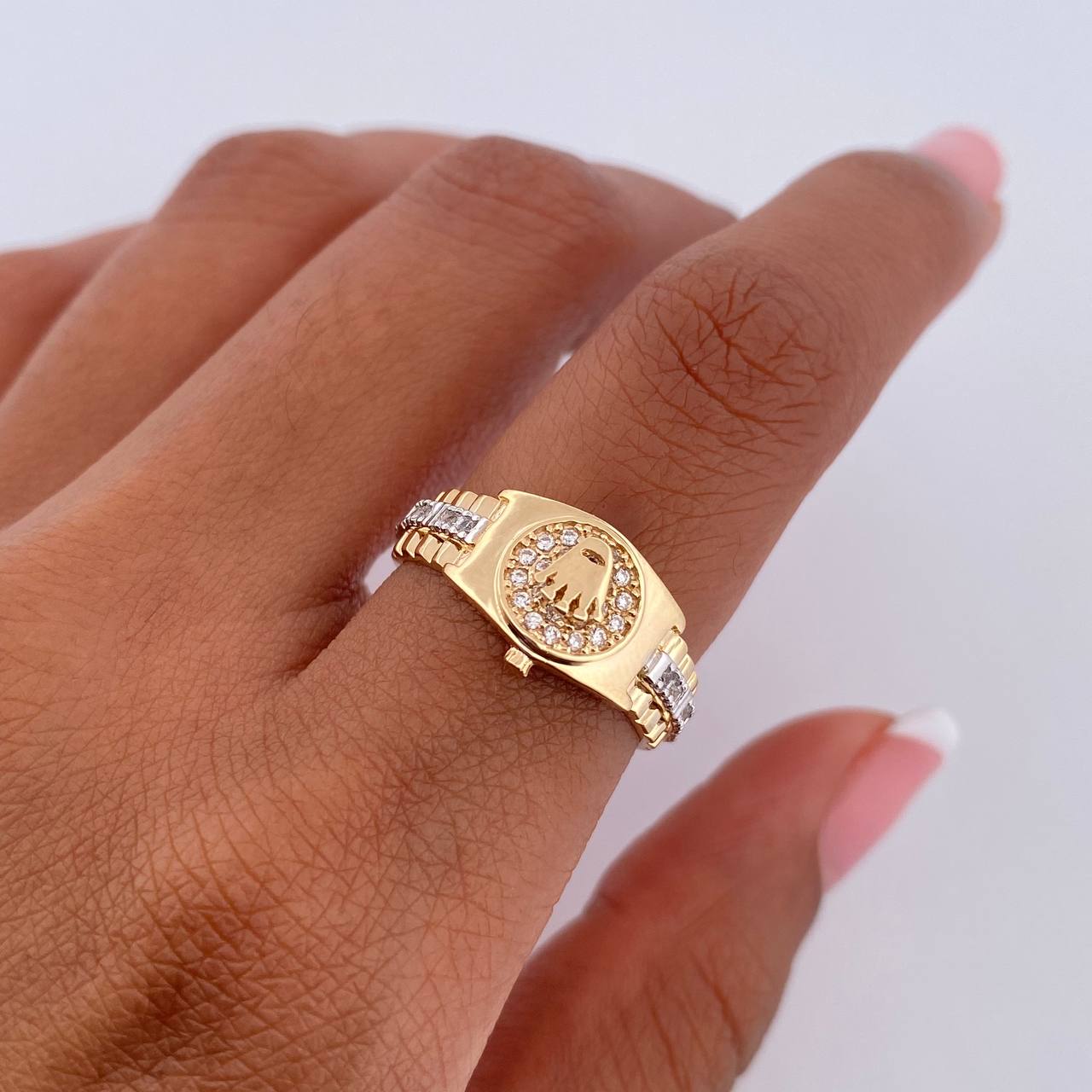 Ring Strap Crown RX 3.5gr / T6 / White Zircons Two 18K Yellow White Golds &