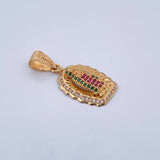 Pendant Virgin Guadalupe 3.2gr / 3cm / Fuchsia Green White Zircons 18K Yellow Gold &