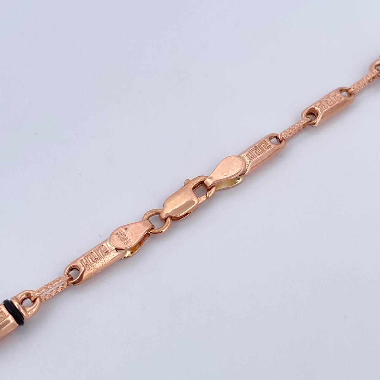 Cadena Rustica Barril 9.8gr / 62.1cm / 4mm Tribal Cauchos Negros Oro Rosa 18K $