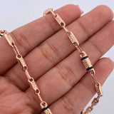 Cadena Rustica Barril 9.8gr / 62.1cm / 4mm Tribal Cauchos Negros Oro Rosa 18K $