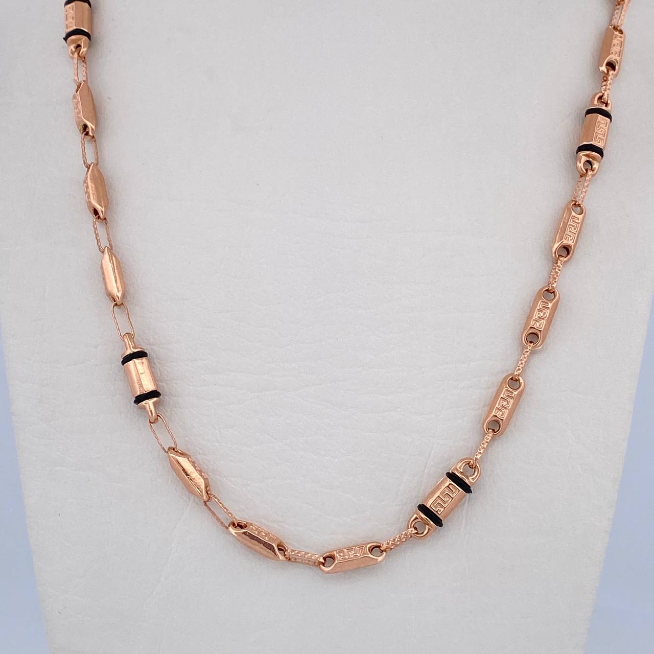 Cadena Rustica Barril 9.8gr / 62.1cm / 4mm Tribal Cauchos Negros Oro Rosa 18K $