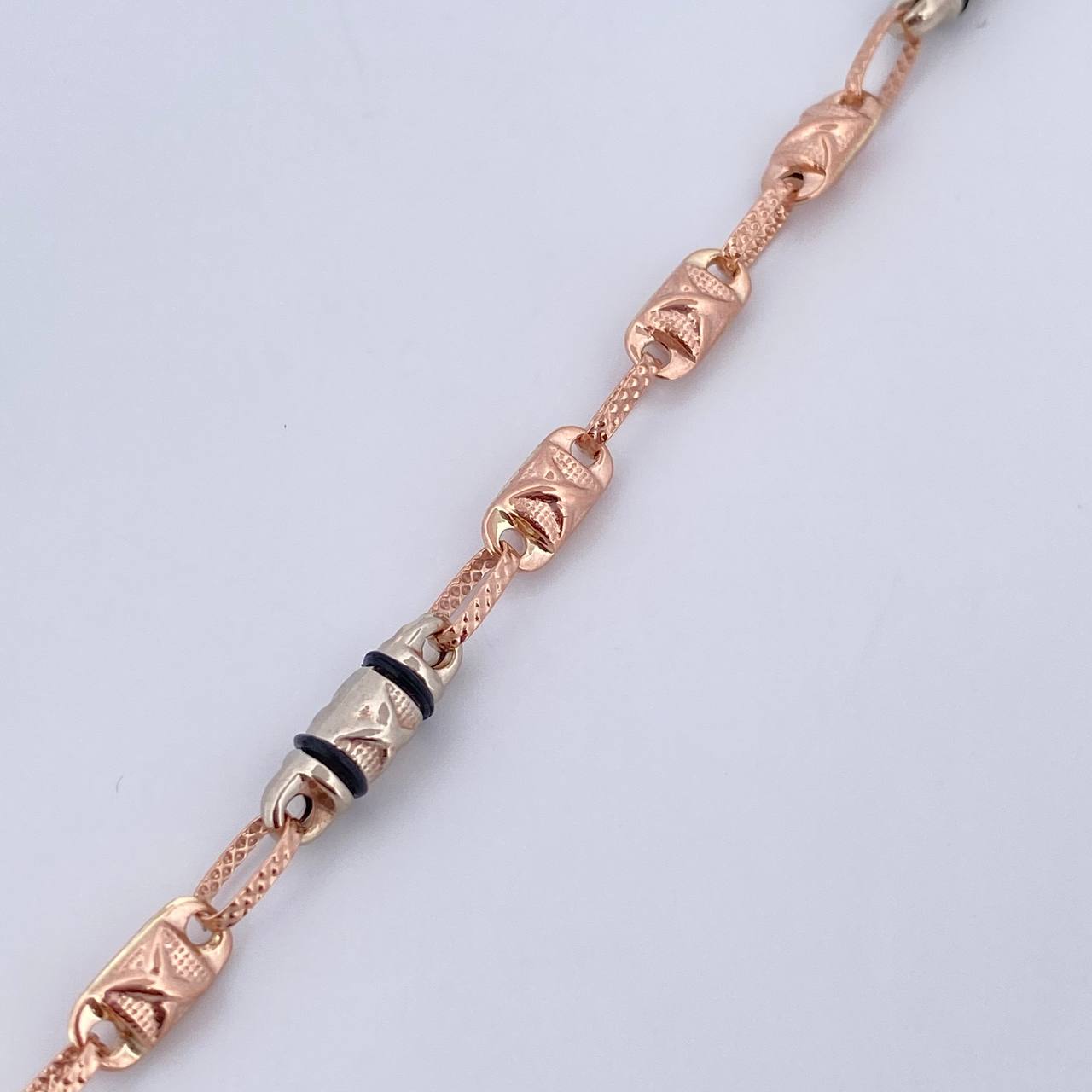 Bracelet Barrel 4.75gr / 21cm / 4mm Black Rubber Two White Rose Gold 18K &