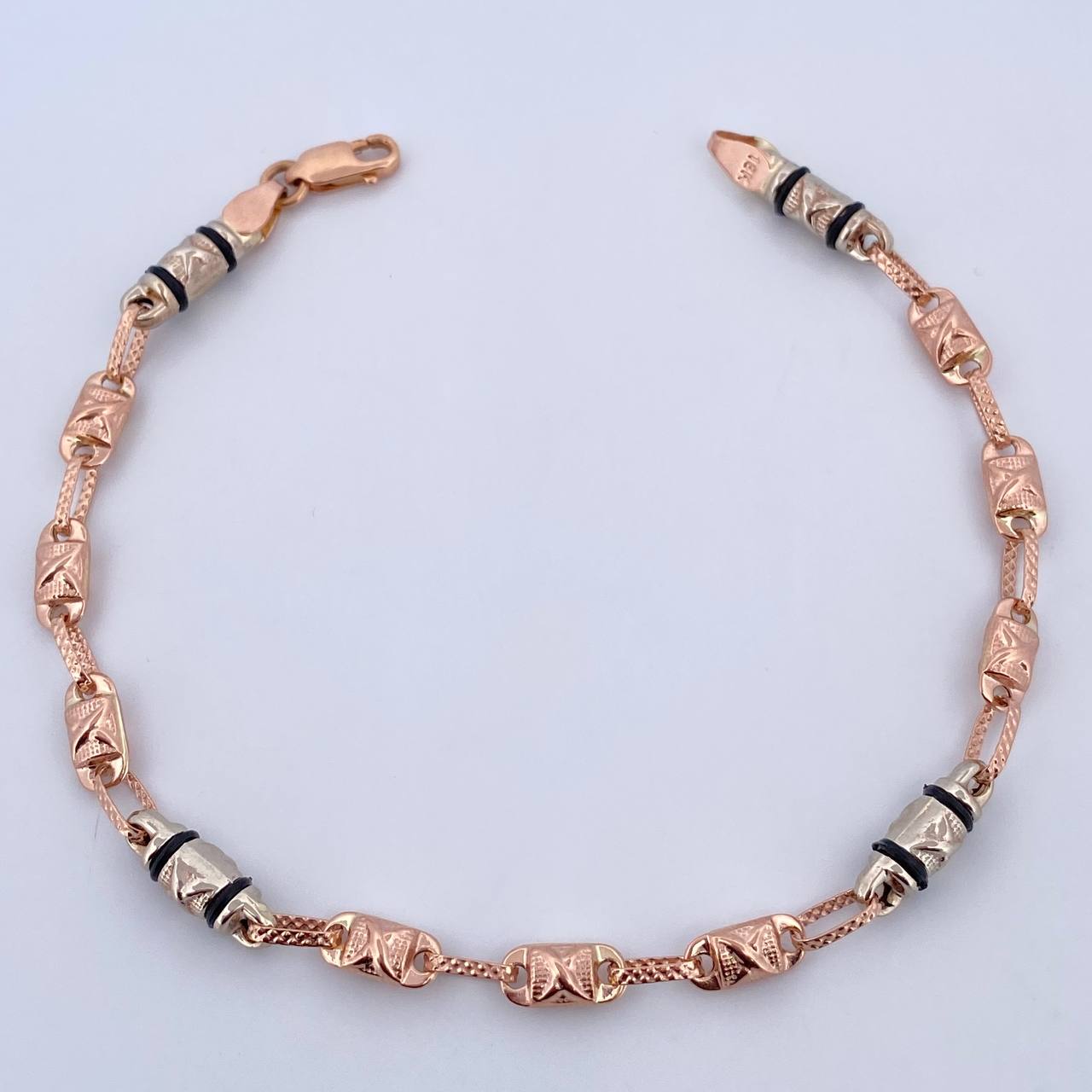 Bracelet Barrel 4.75gr / 21cm / 4mm Black Rubber Two White Rose Gold 18K &