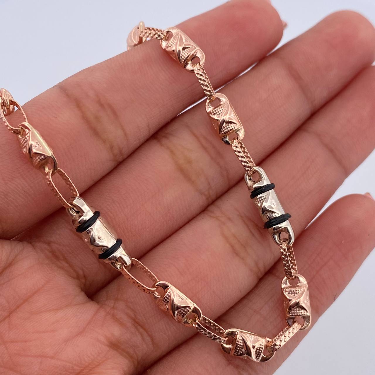 Bracelet Barrel 4.75gr / 21cm / 4mm Black Rubber Two White Rose Gold 18K &