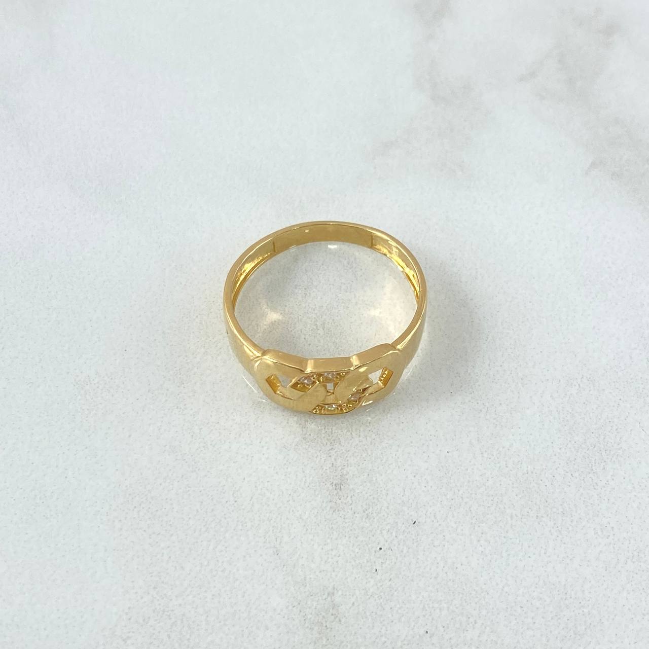 Interlinked Hexagon Ring 3.15gr / T8 1/4 / White Zircons 18K Yellow Gold ©