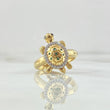 Turtle Ring 4.15gr / Size 6 1/2 / White Zircons - Green - Black Eyes 18K Yellow Gold