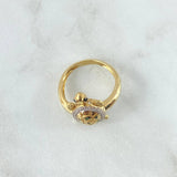 Turtle Ring 4.15gr / Size 6 1/2 / White Zircons - Green - Black Eyes 18K Yellow Gold