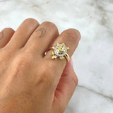 Turtle Ring 4.15gr / Size 6 1/2 / White Zircons - Green - Black Eyes 18K Yellow Gold