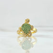 Turtle Ring 3.4gr / T5 1/4 / White Zircons - Green - Black Eyes 18K Yellow Gold